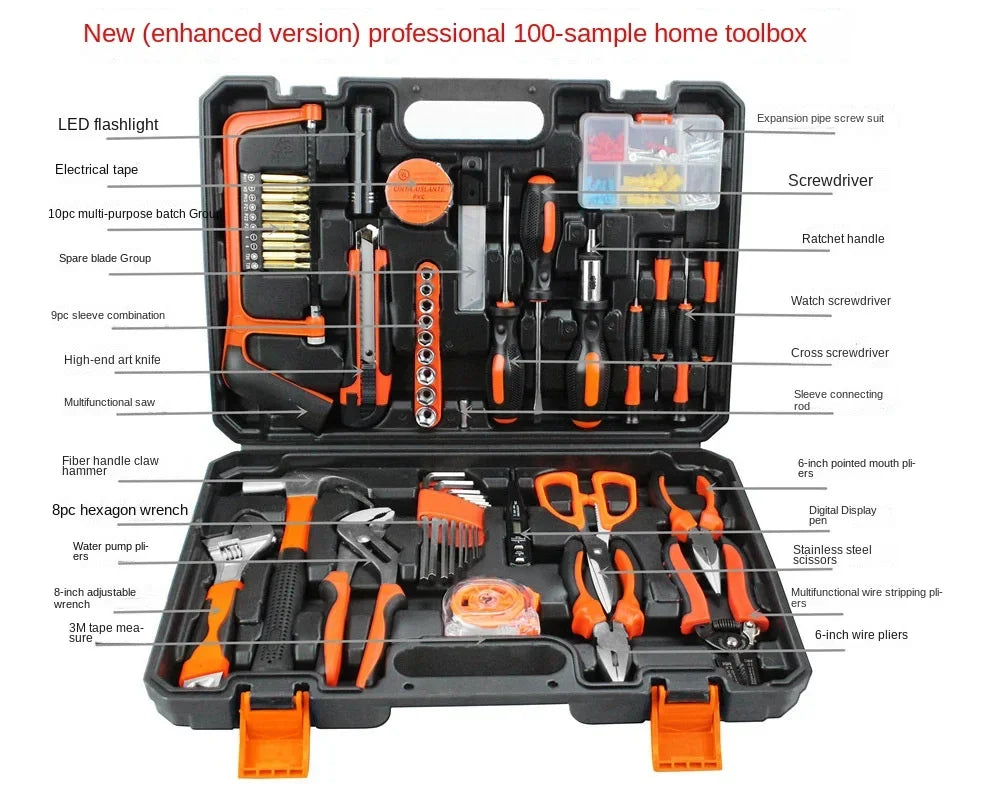 Manual Hardware Toolbox Combination Sets, Electricista Sets, Chaves, Alicate, Chaves de Fenda, Tesoura, Caneta Elétrica, Presente, 102Pcs