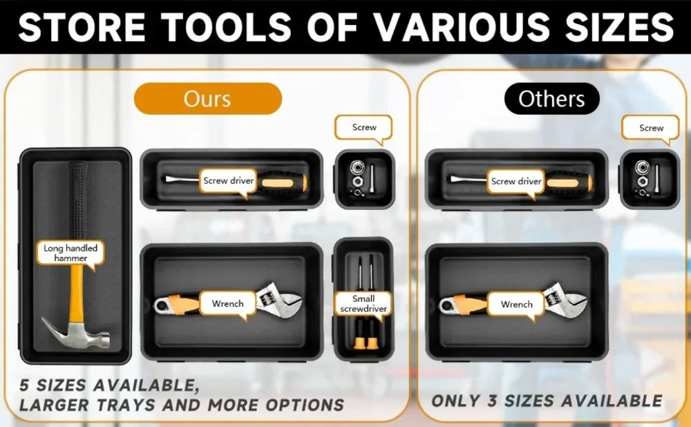 Organizadores de gaveta de mesa, 61/45/34/24/9 peças, 5 tamanhos, intertravamento, ferramenta rasa, bandeja, divisores, caixa de ferramentas, armazenamento, recipiente